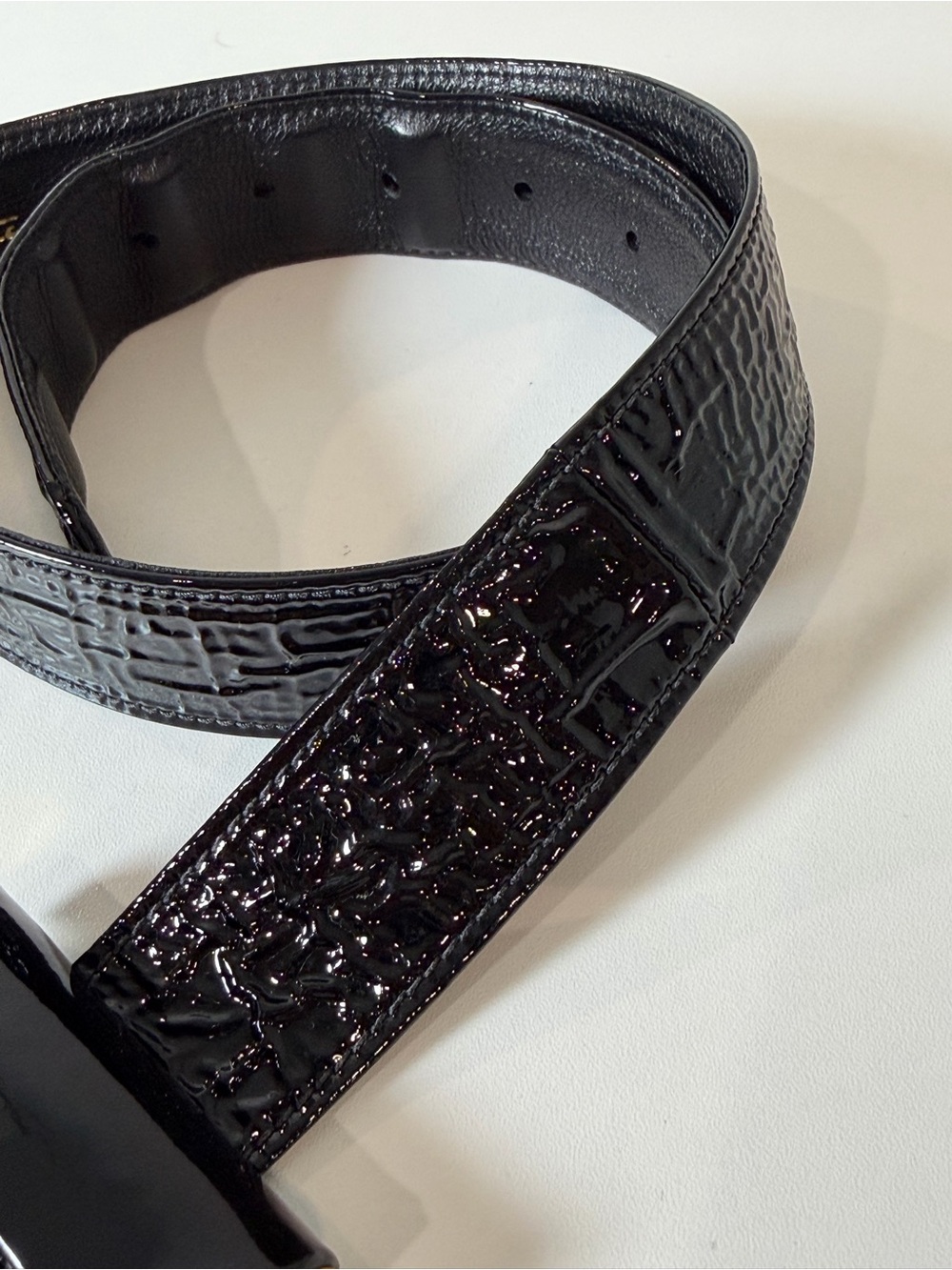 Oscar de la Renta USA Small Genuine Leather Black Bow Tie Gold Tone Belt Cute - Picture 5 of 13